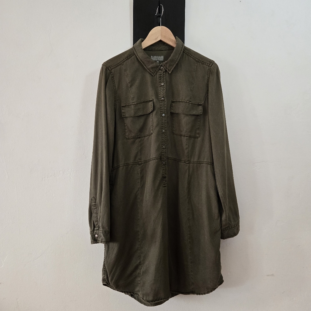 Lucky‎ Brand Long sleeve Army Green Midi Shirt Dress Size Large